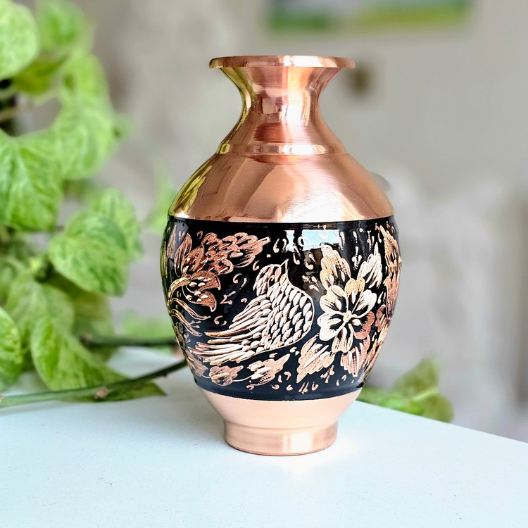 گلدان مسی الماس تراش مدل خمره ای ارتفاع 15