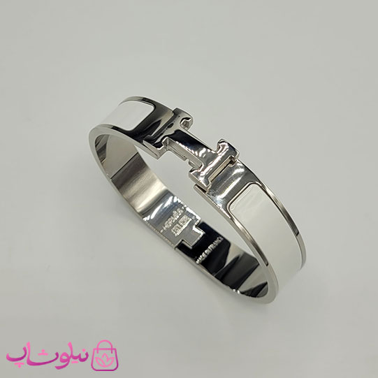 دستبند زنانه هرمس سفید نقره ای استیل قفل اورجینال کد 680