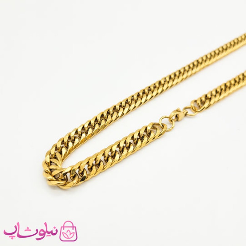 ست گردنبند و دستبند مردانه استیل طلایی کارتیه
