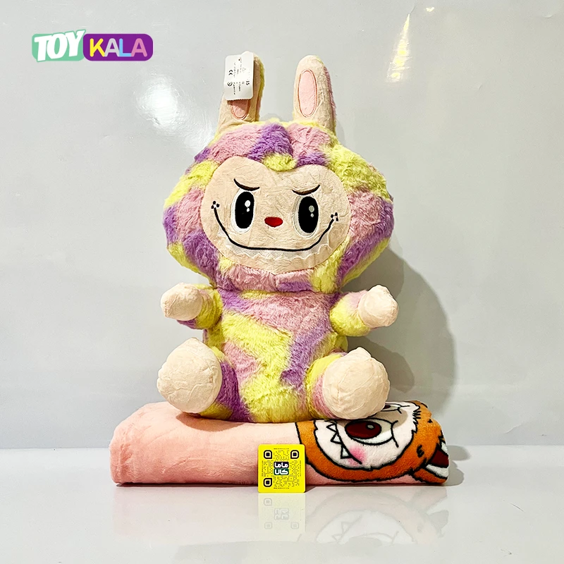 عروسک لبوبو رنگین‌کمانی پتودار با پتوی طرح‌دار 50 سانتیمتر